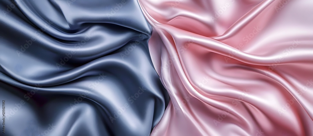 Poster elegant satin fabric waves in soft pink and grey hues creating a luxurious abstract background with 