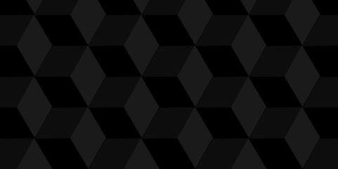 Obraz premium Minimal modern cubes geometric tile and mosaic wall grid backdrop hexagon technology wallpaper background. Black block cube structure grid triangle texture vintage design.