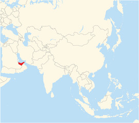 Location Map of the country United Arab Emirates in Asia. The country is highlighted with a red polygon. No labels at all.