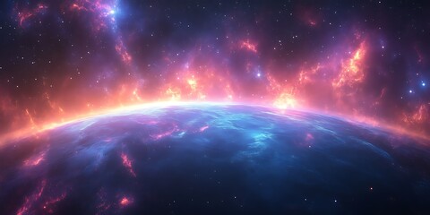 Obraz premium Fiery nebula over alien planet.