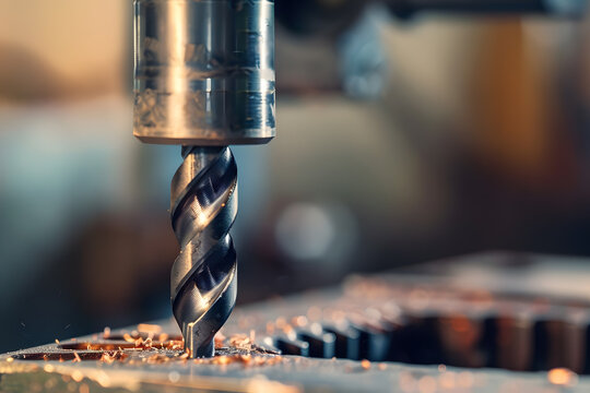 Close-up of metal drill bit in workshop