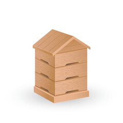 Beehive house in flat design. Wooden apiary building for honey bees. Vector illustration isolated.
