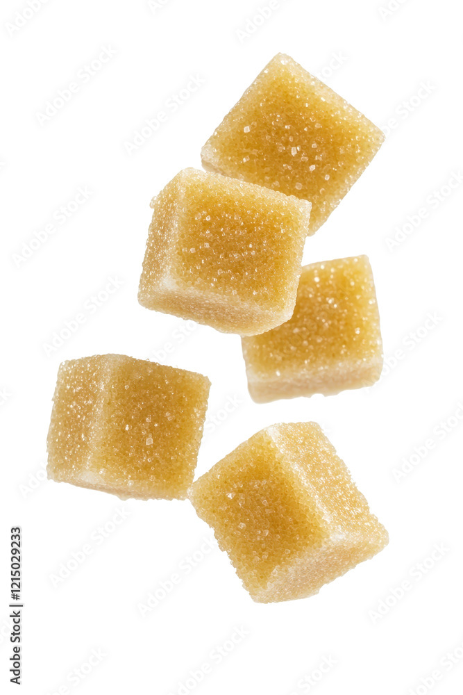 Poster sugar cubes arranged neatly on a dark black background with soft shadows isolated on transparent bac