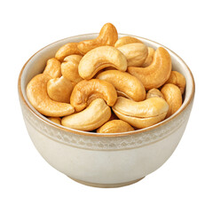 Fototapeta premium Roasted cashew nuts in a bowl isolated on transparent background in high-quality PNG and PSD