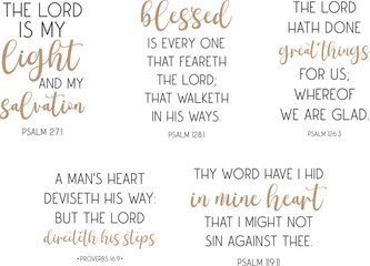 Encouraging Bible Verses Bundle, Biblical Christian quotes set, Psalm vector illustration