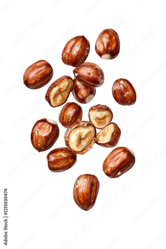 Poster heap of assorted nuts including almonds walnuts and cashews on a black background isolated on transp