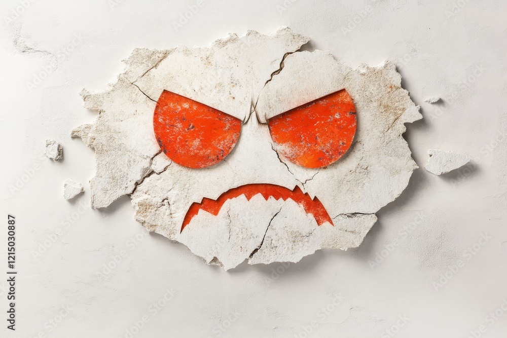 Poster a minimalist depiction of an angry face, with sharp lines and bold red accents on a clean white back
