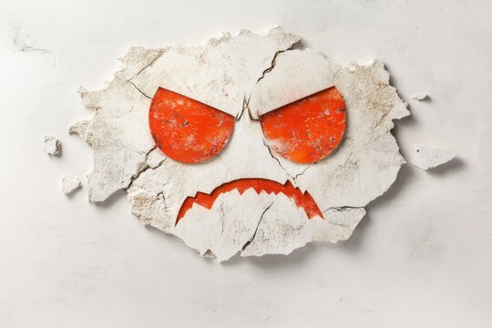A minimalist depiction of an angry face, with sharp lines and bold red accents on a clean white background