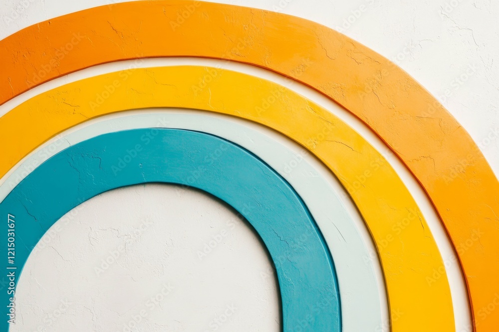 Poster a minimalist rainbow arching over a clean white canvas, with vivid yet simple primary colors