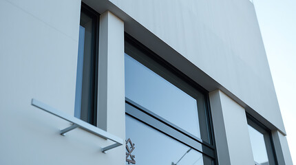 Fototapeta premium Modern Architectural Design: Sleek Glass Windows and Facade of a Contemporary Home