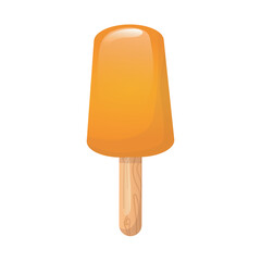 Ice cream in flat design. Orange popsicle on stick, caramel cold dessert. Vector illustration isolated.