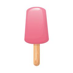 Ice cream in flat design. Pink popsicle on stick, fruit or berry cold dessert. Vector illustration isolated.