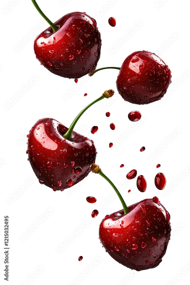 Poster cherry fruit splashing in water against a dark background creating dynamic and vivid visual effects 