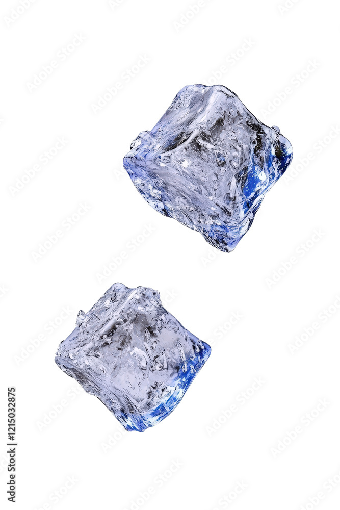 Poster two ice cubes placed on a smooth black background creating a minimalist and elegant composition isol