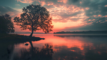 sunset over the river