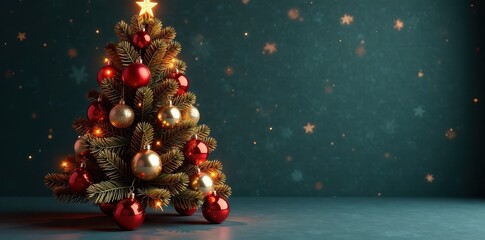 Luxurious Christmas tree with large glass balls and metallic tinsel, tree, glass, large