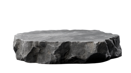 Stone Platform: A rough, dark grey stone platform, shaped like a natural rock, provides a unique display surface, perfect for showcasing products or creating a rustic aesthetic. 