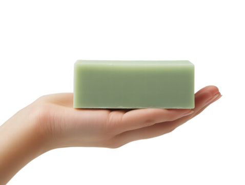 Isolated Green Soap Bar on Hand