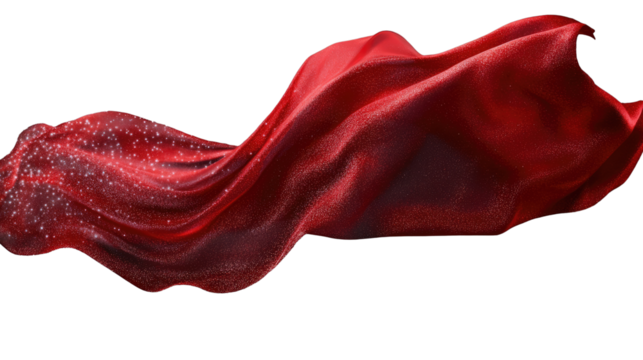 Crimson Drape:  A flowing piece of vibrant red fabric swirls and dances gracefully against a clean background, offering a dramatic and impactful visual that evokes passion, energy, and power.  