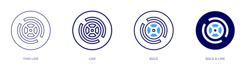 Tyre repair icon in 4 different styles. Thin Line, Line, Bold, and Bold Line. Duotone style. Editable stroke