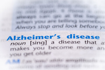 Alzheimer's disease word in a dictionary. Selective focus, close up.