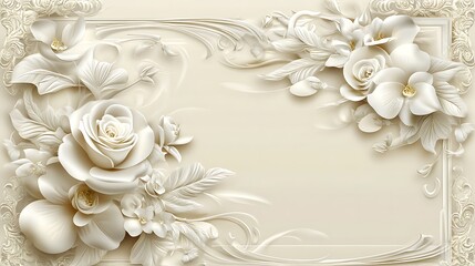 Elegant White Roses and Flowers in Ornate Frame