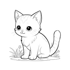Very Cute Kitten in Easy and Bold Coloring Page