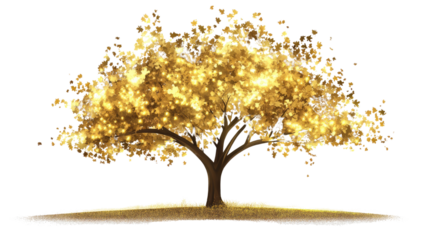 Golden Tree of Light: A majestic tree, ablaze with golden light and shimmering particles, stands in radiant splendor, symbolizing growth, prosperity, and the magic of nature. 