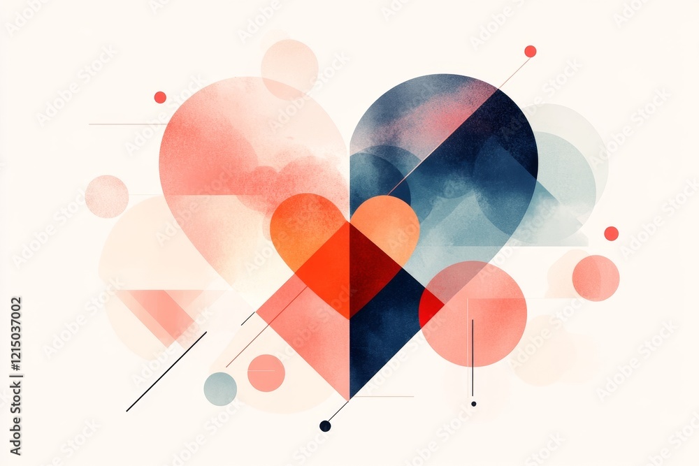 Aufkleber a simple geometric heart design made from interlocking shapes in vibrant reds and pinks, with a clea