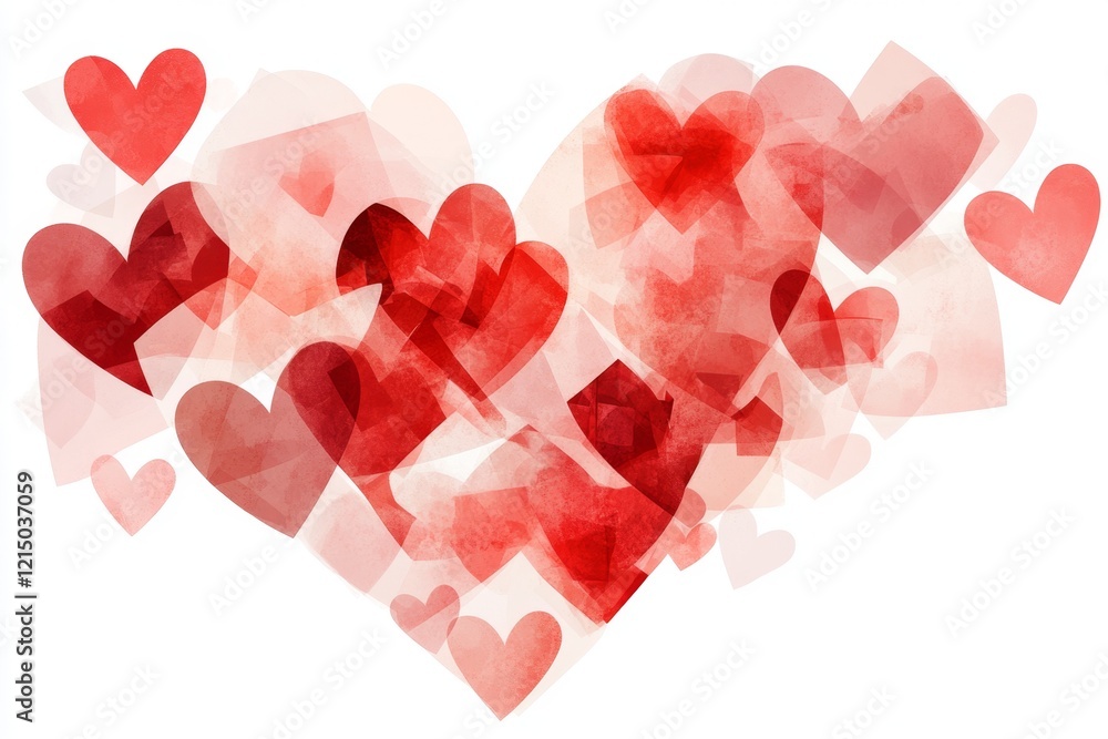 Aufkleber a simple geometric heart design made from interlocking shapes in vibrant reds and pinks, with a clea