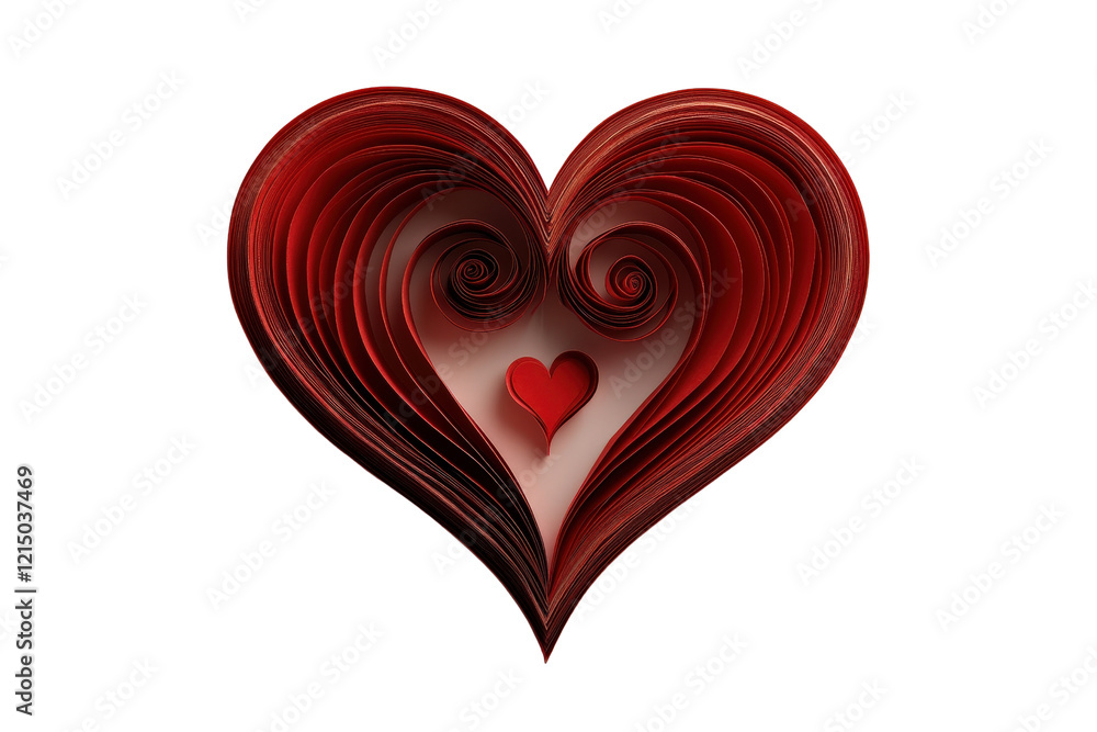 Poster red heart with swirling patterns on a white background for romantic or artistic themes isolated on t