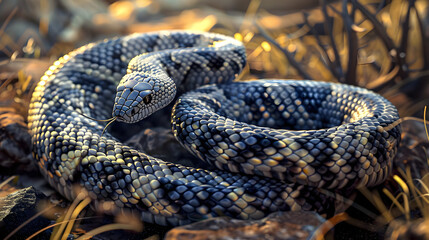 Obraz premium Non-Venomous Snake in Natural Habitat: A Display of Vibrant Patterns and Survival Adaptation