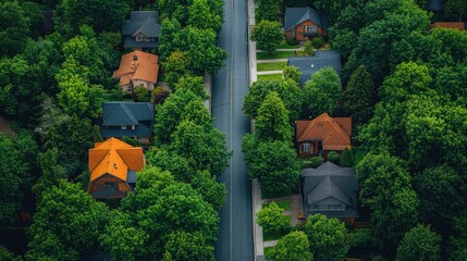 Aerial view of a US city implementing green infrastructure