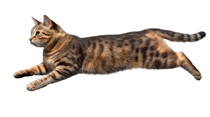 Bengal Cat in Motion: A stunning Bengal cat, with its distinctive spotted coat, is captured mid-leap, showcasing its agility and grace.