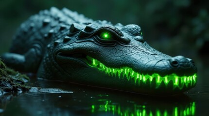 Obraz premium Futuristic Crocodile Head with Glowing Eyes