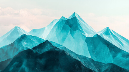 Obraz premium Digital representation of turquoise mountain landscape with sharp peaks in daylight