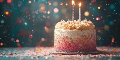 Festive Birthday Cake with Two Candles.