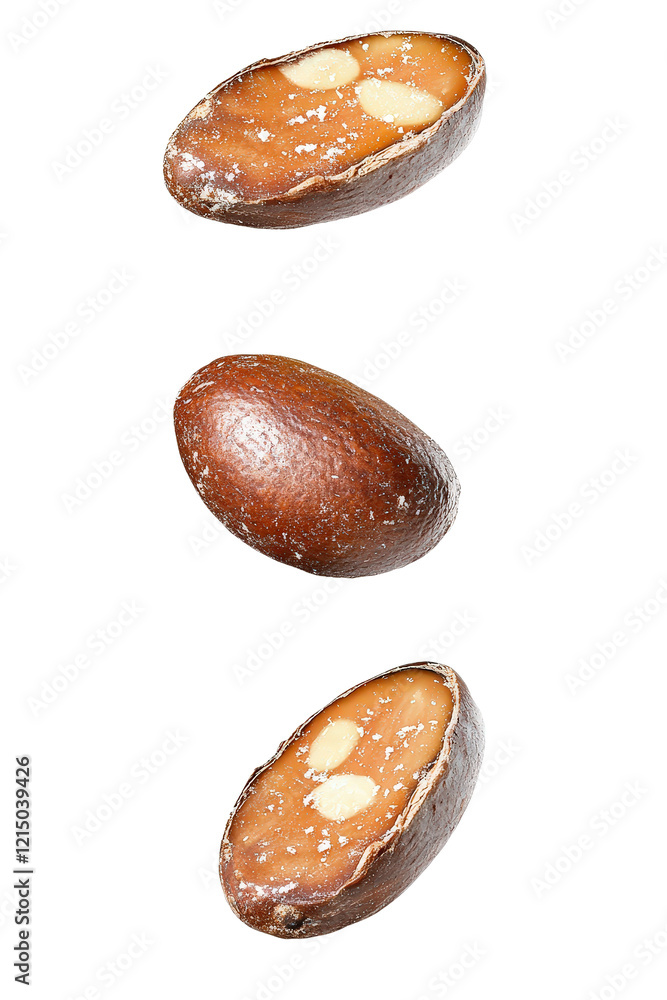 Poster various types of nuts arranged on a dark surface creating a visually appealing composition isolated 