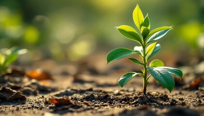 Young Plant Sprout Growing in Sunlight - Nature, Growth, and Sustainability
