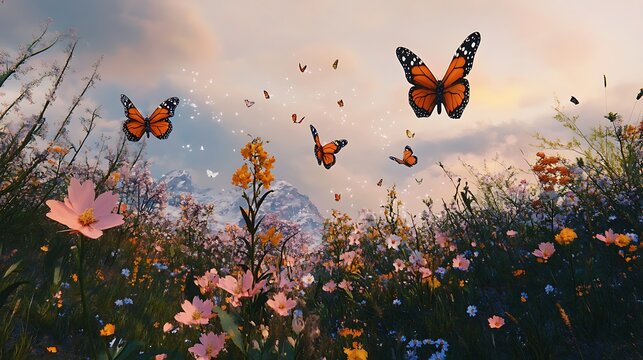 A hopeful spring scene with blooming flowers and butterflies, symbolizing new beginnings as we trans