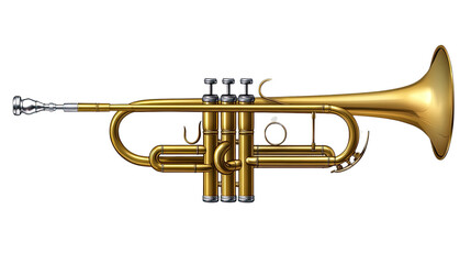 Obraz premium Golden Trumpet: A gleaming golden trumpet, meticulously detailed, sits poised and ready to play a beautiful melody. Its polished finish and intricate valves capture the essence of musical artistry.