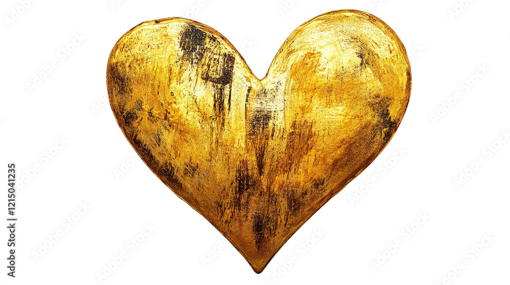 Poster gold heart shape on a solid black background for romantic or artistic design concepts isolated on tr
