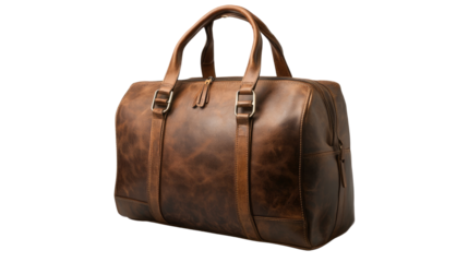 Vintage Leather Weekender Bag: A classic, richly-toned brown leather weekender bag, showcasing its durable construction and timeless design.  Perfect for weekend getaways or stylish everyday carry. 