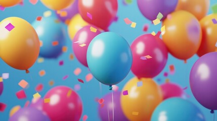 A cheerful Happy Birthday background featuring colorful balloons, confetti, and a playful font, perfect for a joyful kids' party.