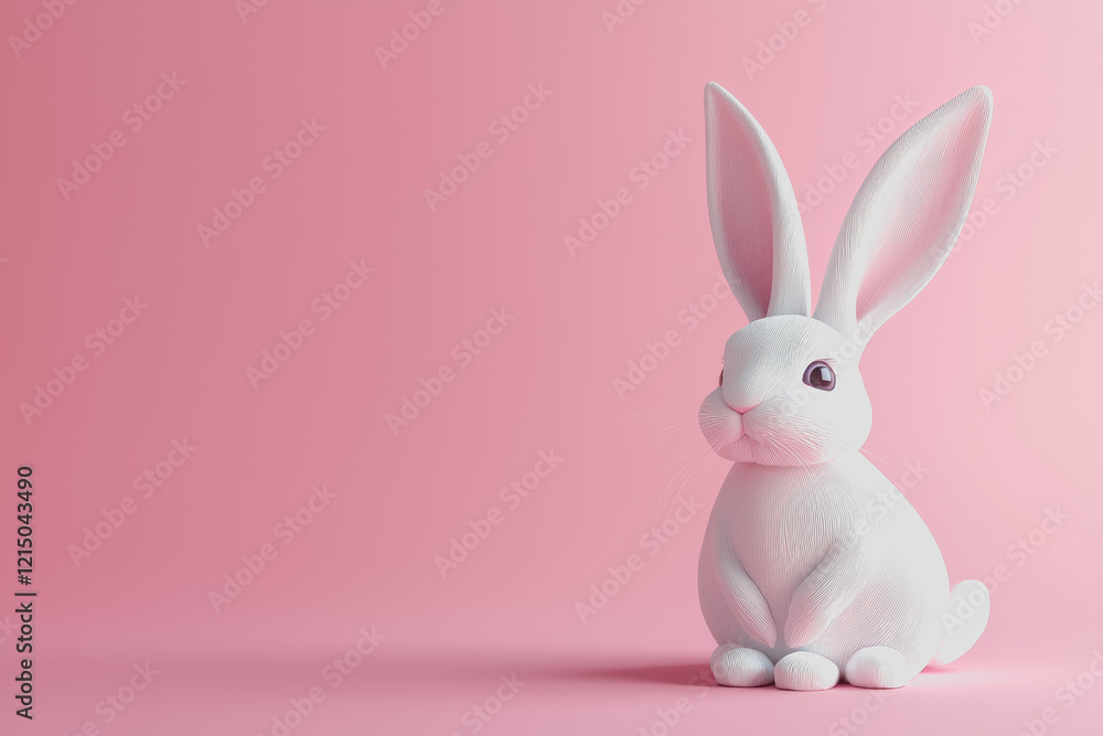 Poster white rabbit sitting on a pink background with soft lighting and minimalistic composition creating a