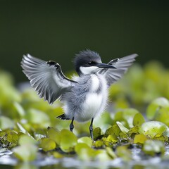 Obraz premium Young Belted Kingfisher Posing with Wings Spread