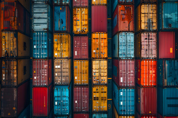 Fototapeta premium Colorful stacked shipping containers at port