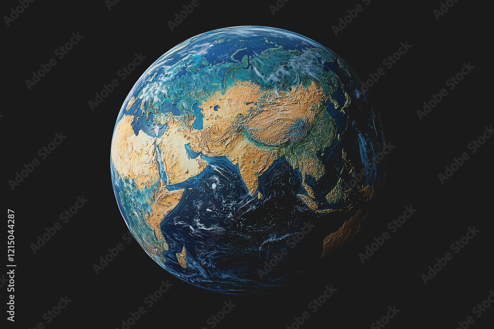Poster a view of earth from space showing the planet in darkness with glowing lights illuminating urban are