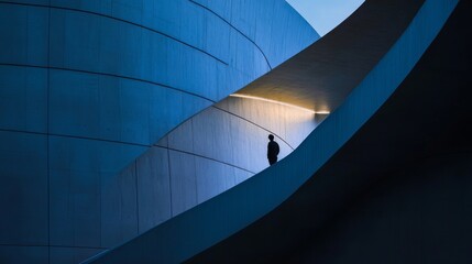 Obraz premium A twilight shot of an architectural photographer capturing the play of light and shadow on a futuristic museum facade, Museum architecture scene, Artistic photography style