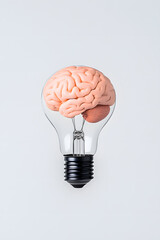 Human brain inside a light bulb representing the power of thinking